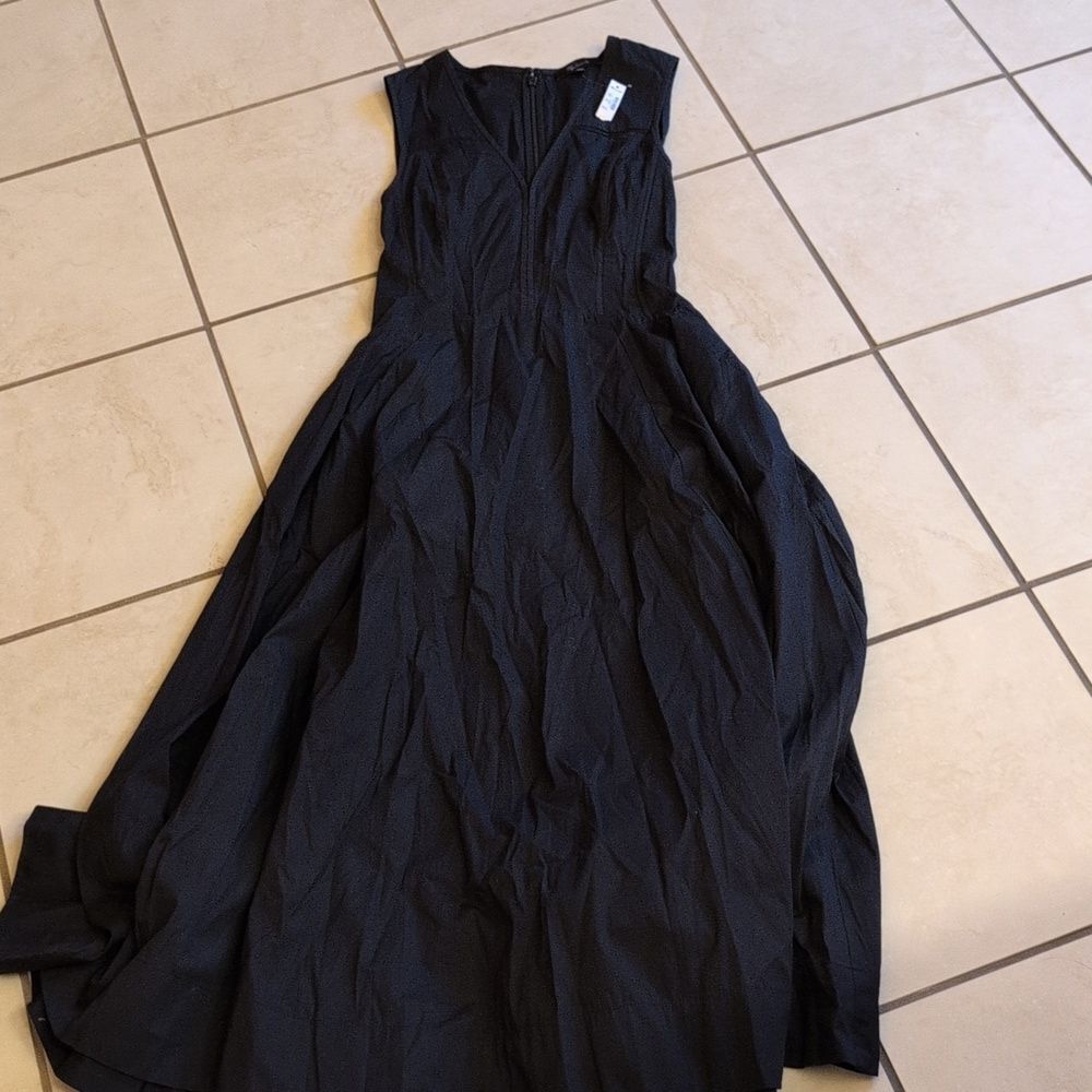 NWT Madewell Yana Dress V-Neck Circle Midi Jet Black Size 00 - Picture 2 of 16